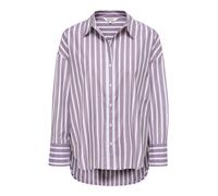 Hemdbluse ONLY "ONLOREGON ALVA LS REG SHIRT NOOS WVN", Damen, Gr. XS, lila (hellweiß stripes:fig), Web, Obermaterial: 65% Polyester, 35% Baumwolle, gestreift, regular fit hüftbedeckend, Blusen Hemdblu