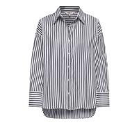 Hemdbluse ONLY "ONLOREGON SOLO SHIRT NOOS WVN", Damen, Gr. L, schwarz stripes:medium hellweiß, Web, Obermaterial: 58% Polyester, 42% Baumwolle, gestreift, regular fit normal, 2-Knopf-Manschette, Bluse