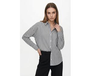 Hemdbluse ONLY "ONLOREGON SOLO SHIRT NOOS WVN", Damen, Gr. XL, weiß (schwarz stripes:medium hellweiß), Web, Obermaterial: 58% Polyester, 42% Baumwolle, gestreift, regular fit normal, 2-Knopf-Manschett