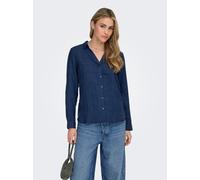 Hemdbluse ONLY "ONLRILLO MELLI LS REG SHIRT WVN", Damen, Gr. XS, dunkelblau denim detail:melange, Web, Obermaterial: 100% Polyester, meliert, regular fit Po-bedeckend, V-Ausschnitt, Krempelärmel,mit R