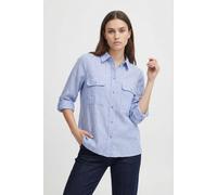 Hemdbluse ONLY "ONLWENDY L/S SHIRT WVN NOOS", Damen, Gr. L, cashmere blau stripes:weiß stipre, Web, Obermaterial: 100% Baumwolle, gestreift, regular fit hüftlang, mit Umschlag, Blusen Hemdbluse (29726