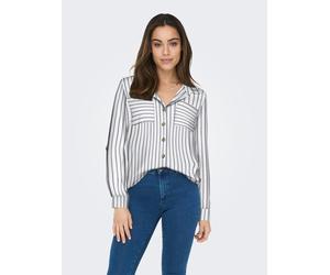 Hemdbluse ONLY "ONLYASMIN SHIRT L/S WVN NOOS", Damen, Gr. M (38), weiß (cloud dancer stripes:lise), Web, Obermaterial: 100% Viskose, gestreift, loose fit hüftbedeckend, Blusen Hemdbluse (49470755-M) c