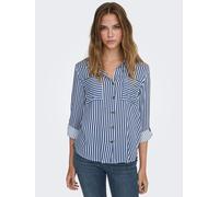 Hemdbluse ONLY "ONLYASMIN SHIRT L/S WVN NOOS", Damen, Gr. M, blau (peacoat stripes), Web, Obermaterial: 100% Viskose, gestreift, loose fit hüftbedeckend, Blusen Hemdbluse (21166969-M)