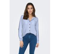 Hemdbluse ONLY "ONLYASMIN SHIRT L/S WVN NOOS", Damen, Gr. S, blau (marina stripes:sofia), Web, Obermaterial: 100% Viskose, gestreift, loose fit hüftbedeckend, Blusen Hemdbluse (25353223-S) marina stri
