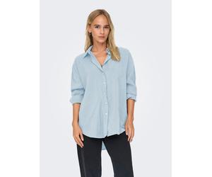 Hemdbluse ONLY "ONLZAZIMA L/S LOOSE SHIRT WVN NOOS", Damen, Gr. L, chambray blau, Web, Obermaterial: 84% Modal, 16% Polyester, unifarben, oversize Po-bedeckend, Blusen Hemdbluse (25735737-L) chambray