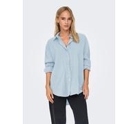 Hemdbluse ONLY "ONLZAZIMA L/S LOOSE SHIRT WVN NOOS", Damen, Gr. XS, chambray blau, Web, Obermaterial: 84% Modal, 16% Polyester, unifarben, oversize Po-bedeckend, Blusen Hemdbluse (25735737-XS) chambra