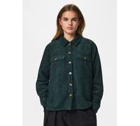 Hemdbluse PIECES "PCEFFI LS SHIRT WVN NOOS", Damen, Gr. M, scarab, Cord, Obermaterial: 92% Polyester, 8% Nylon, unifarben, loose fit Po-bedeckend, Blusen Hemdbluse, Materialmix, loose fit (62507426-M)