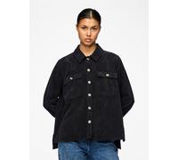 Hemdbluse PIECES "PCEFFI LS SHIRT WVN NOOS", Damen, Gr. S, schwarz, Cord, Obermaterial: 92% Polyester, 8% Nylon, unifarben, loose fit Po-bedeckend, Blusen Hemdbluse, Materialmix, loose fit (98410653-S