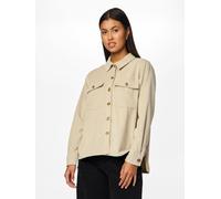Hemdbluse PIECES "PCEFFI LS SHIRT WVN NOOS", Damen, Gr. S, weiß pepper, Cord, Obermaterial: 92% Polyester, 8% Nylon, unifarben, loose fit Po-bedeckend, Blusen Hemdbluse, Materialmix, loose fit (356636