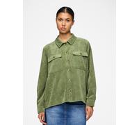 Hemdbluse PIECES "PCEFFI LS SHIRT WVN NOOS", Damen, Gr. XL, grün (olivine), Cord, Obermaterial: 92% Polyester, 8% Nylon, unifarben, loose fit Po-bedeckend, Blusen Hemdbluse, Materialmix, loose fit (40