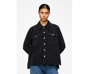 Hemdbluse PIECES "PCEFFI LS SHIRT WVN NOOS", Damen, Gr. XL, schwarz, Cord, Obermaterial: 92% Polyester, 8% Nylon, unifarben, loose fit Po-bedeckend, Blusen Hemdbluse, Materialmix, loose fit (98410653-