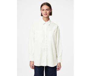 Hemdbluse PIECES "PCMELIA LS LOOSE SHIRT WVN NOOS BC", Damen, Gr. M, hellweiß, Web, Obermaterial: 55% Polyester, 45% Baumwolle, unifarben, loose fit Po-bedeckend, Blusen Hemdbluse, mit abgerundetem Sa