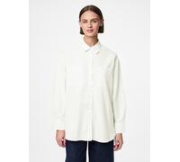 Hemdbluse PIECES "PCMELIA LS LOOSE SHIRT WVN NOOS BC", Damen, Gr. S, hellweiß, Web, Obermaterial: 55% Polyester, 45% Baumwolle, unifarben, loose fit Po-bedeckend, Blusen Hemdbluse, mit abgerundetem Sa