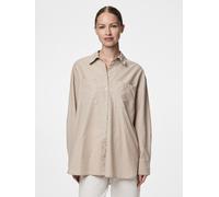 Hemdbluse PIECES "PCMELIA LS LOOSE SHIRT WVN NOOS BC", Damen, Gr. XXL, crockery stripes:thin hellweiß, Web, Obermaterial: 55% Polyester, 45% Baumwolle, gestreift, loose fit Po-bedeckend, Blusen Hemdbl