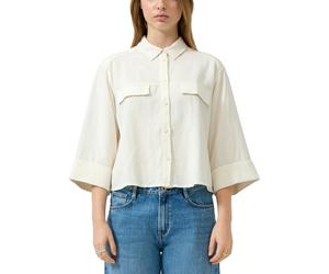 Hemdbluse QS, Damen, Gr. 36, beige (ecru), Web, Obermaterial: 72% Viskose, 28% Leinen, unifarben, lässig geschnitten hüftbedeckend, Rundhals, Bündchen, Blusen Hemdbluse, mit Hemdkragen und 3/4-Arm (74