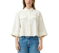 Hemdbluse QS, Damen, Gr. 44, beige (ecru), Web, Obermaterial: 72% Viskose, 28% Leinen, unifarben, lässig geschnitten hüftbedeckend, Rundhals, Bündchen, Blusen Hemdbluse, mit Hemdkragen und 3/4-Arm (74