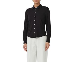 Hemdbluse S.OLIVER BLACK LABEL, Damen, Gr. 44, schwarz, Jersey, Obermaterial: 94% Viskose, 6% Elasthan, unifarben, regular fit taillenbedeckt, Manschette, Blusen Hemdbluse, mit Perlmuttknöpfen (287927