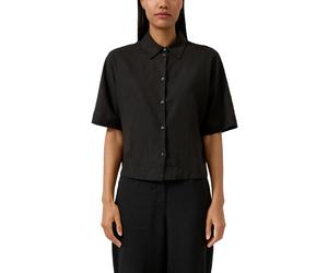 Hemdbluse S.OLIVER, Damen, Gr. 40, schwarz, Web, Obermaterial: 52% Leinen, 48% Viskose, unifarben, normal hüftlang, Rundhals, abgerundeter Saum, Blusen Hemdbluse, kurz, mit Knopfleiste (24332611-40) s