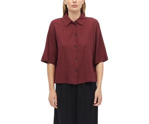 Hemdbluse S.OLIVER, Damen, Gr. 42, schwarz pomegranat, Web, Obermaterial: 52% Leinen, 48% Viskose, unifarben, normal hüftlang, Rundhals, abgerundeter Saum, Blusen Hemdbluse, kurz, mit Knopfleiste (612