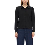 Hemdbluse S.OLIVER, Damen, Gr. 44, schwarz, Jersey, Obermaterial: 95% Baumwolle, 5% Elasthan, unifarben, normal hüftlang, angesetztes Bündchen, Blusen Hemdbluse, Angesetzte, elastische Bündchen an Ärm