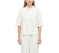 Hemdbluse S.OLIVER, Damen, Gr. 44, weiß, Web, Obermaterial: 52% Leinen, 48% Viskose, unifarben, normal hüftlang, Rundhals, abgerundeter Saum, Blusen Hemdbluse, kurz, mit Knopfleiste (55124028-44) weiß