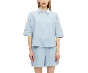 Hemdbluse S.OLIVER, Damen, Gr. 46, coastal blau stripe, Web, Obermaterial: 100% Baumwolle, gestreift, lässig geschnitten hüftbedeckend, Rundhals, abgesteppte Kante, Blusen Hemdbluse, Gestreifte Sommer
