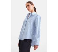 Hemdbluse SEIDENSTICKER, Damen, Gr. 3XL (46), mid blau, 100% Baumwolle, gestreift, regular fit, ohne Ausschnitt, Blusen Hemdbluse, 1/1 Kragen Gestreift (28918157-46) mid blau