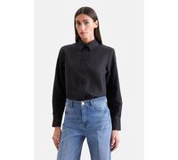 Hemdbluse SEIDENSTICKER, Damen, Gr. L (40), schwarz, 100% Leinen, unifarben, regular fit, ohne Ausschnitt, Blusen Hemdbluse, 1/1 Kragen Uni (42021548-40) schwarz