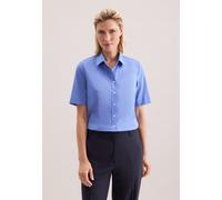 Hemdbluse SEIDENSTICKER, Damen, Gr. L40, blau (mid blau), 100% Baumwolle, unifarben, regular fit, ohne Ausschnitt, ohne Bündchen, Blusen Hemdbluse, 1/2 Kragen Uni (41558209-40) mid blau