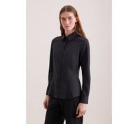 Hemdbluse SEIDENSTICKER, Damen, Gr. M (38), schwarz, 93% Polyester, 7% Elasthan, unifarben, regular fit, ohne Ausschnitt, Blusen Hemdbluse, 1/1 Kragen Uni (14671836-38) schwarz