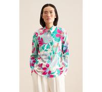 Hemdbluse SEIDENSTICKER "Schwarze Rose", Damen, Gr. M (38), blau (türkis), 100% Baumwolle, geblümt, regular fit, ohne Ausschnitt, Blusen, Langarm Kragen Floral (62185444-38) türkis