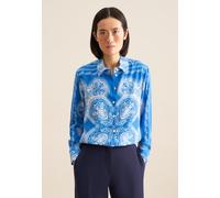 Hemdbluse SEIDENSTICKER "Schwarze Rose", Damen, Gr. S (36), blau, 100% Viskose, bedruckt, regular fit, ohne Ausschnitt, Langarm, Blusen, Langarm Kragen Tuchprint (19575961-36) blau