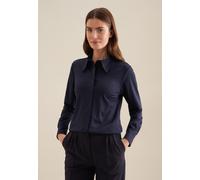 Hemdbluse SEIDENSTICKER "Schwarze Rose", Damen, Gr. XS(34), blau (dunkelblau), 67% Viskose, 28% Polyester, 5% Elasthan, unifarben, regular fit, ohne Ausschnitt, Blusen Hemdbluse, 1/1 Kragen Uni (45781