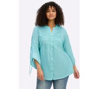 Hemdbluse SHEEGO BY JOE BROWNS, Damen, Gr. 52, blau (mint), 100% Baumwolle, unifarben, V-Ausschnitt, Blusen Hemdbluse (51651433-52) mint