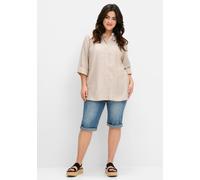 Hemdbluse SHEEGO, Damen, Gr. 40, beige, 70% Viskose, 30% Leinen, gemustert, gestreift, Blusen Hemdbluse (75792365-40) beige