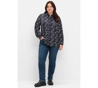 Hemdbluse SHEEGO, Damen, Gr. 42, schwarz (schwarz, schwarz, bedruckt), 100% Viskose, gemustert, Langarm, Blusen (54537541-42) schwarz, schwarz, bedruckt