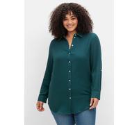 Hemdbluse SHEEGO, Damen, Gr. 50, blau (petrol), 100% Baumwolle, unifarben, Blusen Hemdbluse (57259714-50) petrol