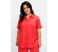 Hemdbluse SHEEGO, Damen, Gr. 52, rot (hummer), 100% Baumwolle, unifarben, Blusen Hemdbluse (69923425-52) hummer