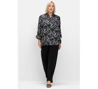 Hemdbluse SHEEGO, Damen, Gr. 56, schwarz-weiß (schwarz, weiß gemustert), 100% Viskose, gemustert, Blusen Hemdbluse (79490601-56) schwarz, weiß gemustert