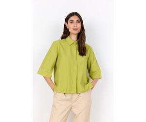 Hemdbluse SOYACONCEPT "SC-NETTI 118", Damen, Gr. M, grün (split pea), Web, Obermaterial: 53% Polyester, 47% Baumwolle, gepflegt, unifarben, bequem hüftlang, Rundhals, weit, Blusen Hemdbluse, mit 3/4 A