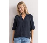 Hemdbluse STREET ONE, Damen, Gr. 34, blau (schwarzest blau), Web, 100% Baumwolle, Strukturmuster, regular fit normal, V-Ausschnitt, abgesteppt, Blusen Hemdbluse, aus reiner Baumwolle (33611529-34) sch