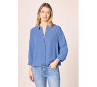 Hemdbluse STREET ONE, Damen, Gr. 34, bonnet blau, Stoff, 100% Lyocell, unifarben, klassisch normal, V-Ausschnitt, Bündchen, Blusen Hemdbluse, mit 3/4 Ärmeln (63830947-34) bonnet blau
