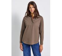 Hemdbluse STREET ONE, Damen, Gr. 34, braun (silk braun), Web, 100% Baumwolle, unifarben, normal normal, V-Ausschnitt, Manschette, Blusen, aus reiner Baumwolle (56698137-34) silk braun