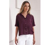 Hemdbluse STREET ONE, Damen, Gr. 34, lila (rustic rouge), Stoff, 85% Viskose, 15% Nylon, unifarben, normal normal, V-Ausschnitt, Umschlagbund, Blusen Hemdbluse, mit Turn-Up Funktion (86565402-34) rust