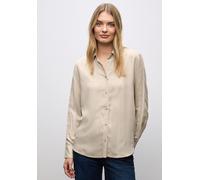 Hemdbluse STREET ONE, Damen, Gr. 34, morning beige meliert, Stoff, 100% Viskose, unifarben, normal normal, V-Ausschnitt, Bündchen, Blusen, aus softer Viskose (76031619-34) morning beige meliert