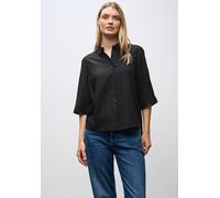 Hemdbluse STREET ONE, Damen, Gr. 34, schwarz, Stoff, 100% Viskose, unifarben, normal normal, V-Ausschnitt, Manschette, Blusen Hemdbluse, mit 3/4 Ärmeln (45948940-34) schwarz