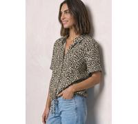 Hemdbluse STREET ONE, Damen, Gr. 36, beige (cotton beige), Stoff, 100% Viskose, bedruckt, regular fit normal, V-Ausschnitt, abgesteppt, Blusen Hemdbluse, in Blusen-Optik (94434837-36) cotton beige