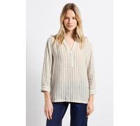 Hemdbluse STREET ONE, Damen, Gr. 36, schwarz moonstone sand, Web, 100% Leinen, gestreift, casual, gerade normal, Rundhals, 3/4-Ärmel Bündchen, Blusen, mit 3/4 Ärmeln (33896318-36) schwarz moonstone sa