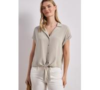 Hemdbluse STREET ONE, Damen, Gr. 36, beige (timeless beige), Stoff, 100% Viskose, unifarben, normal normal, V-Ausschnitt, normaler Saum, Blusen Hemdbluse, mit Knoten am Saum (60289240-36) timeless bei
