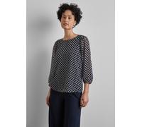 Hemdbluse STREET ONE, Damen, Gr. 36, blau (night sky blau), Stoff, 100% Polyester, gemustert, normal normal, Rundhals, Bündchen, Blusen Hemdbluse, Rundhalsausschnitt (78794040-36) night sky blau